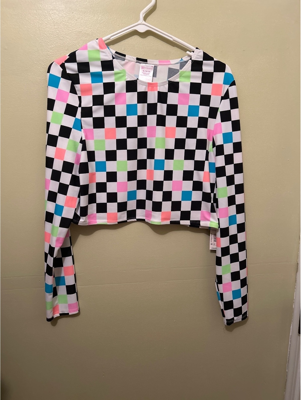 No Boundaries XL Girls Long Sleeve Checkerboard Crop Top Shirt